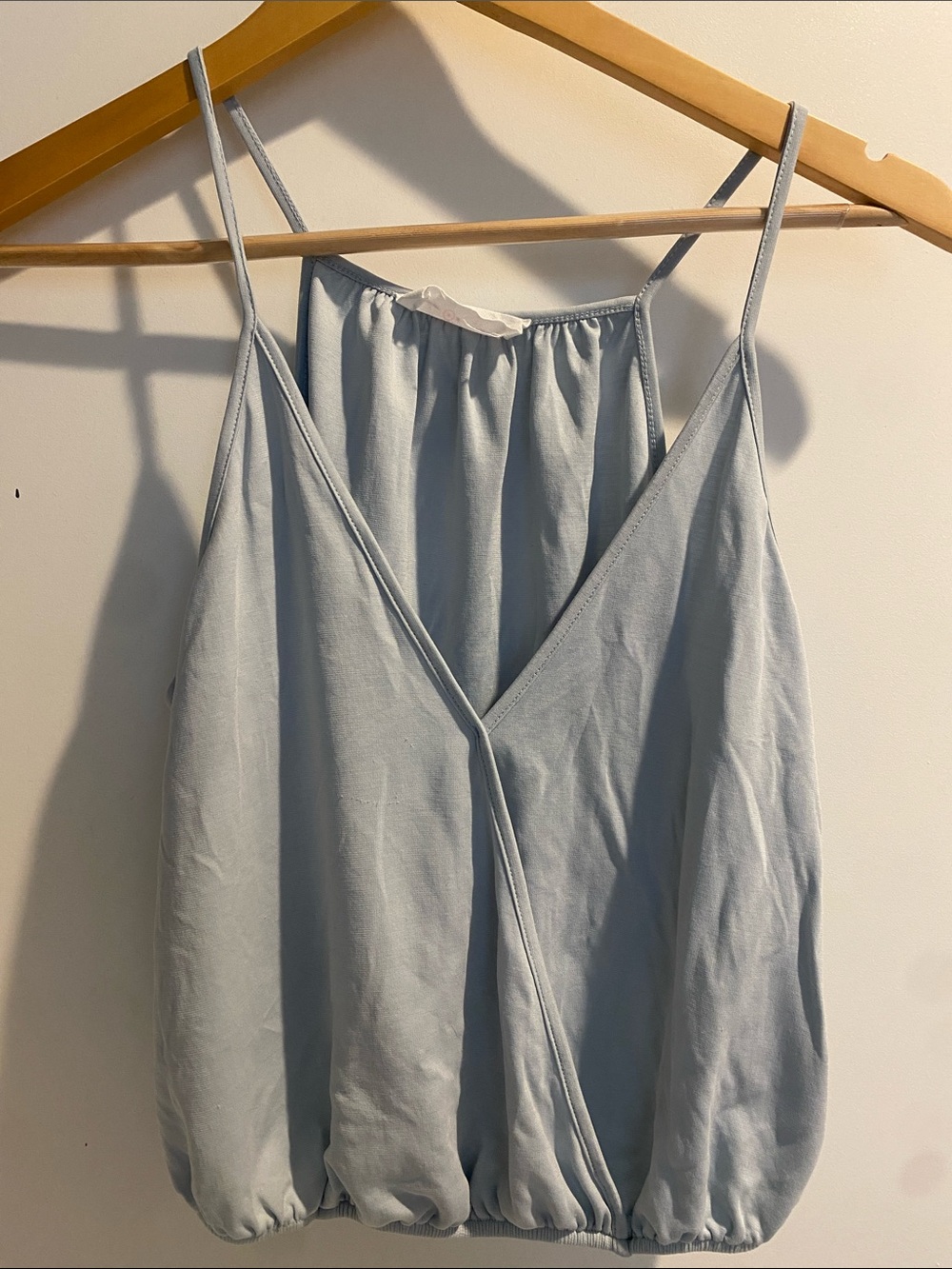 Light Blue Spaghetti Strap V-Neck Bubble Hem Tank